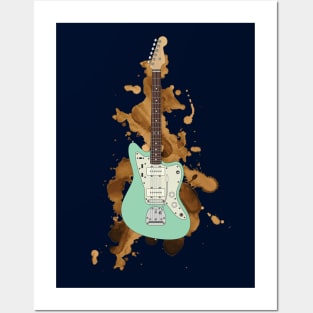 Offset Style Electric Guitar Surf Green Color Posters and Art